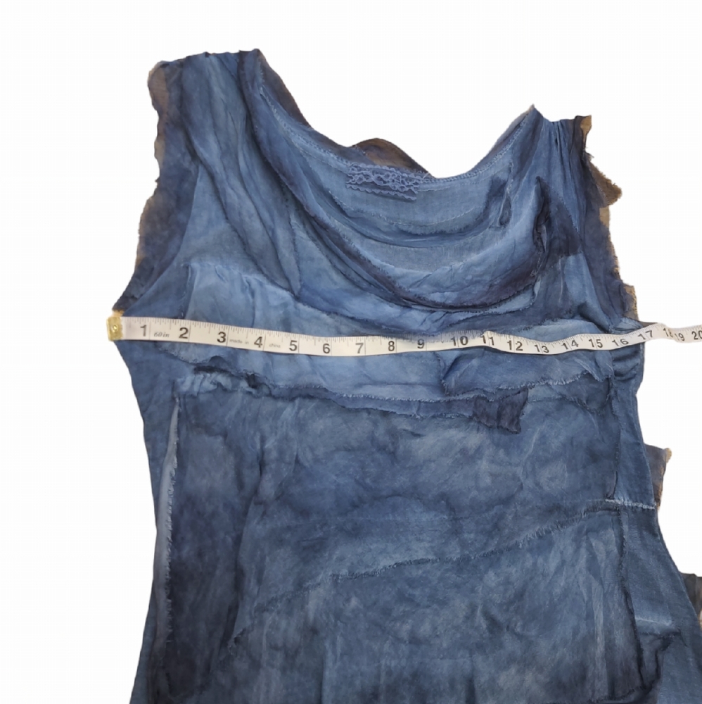 ITALIAN ELISA SILK DRESS WOMESLNS ONE SIZE 17IN PTP BLUE TIERED LAYED LINED KNEE - Picture 10 of 15